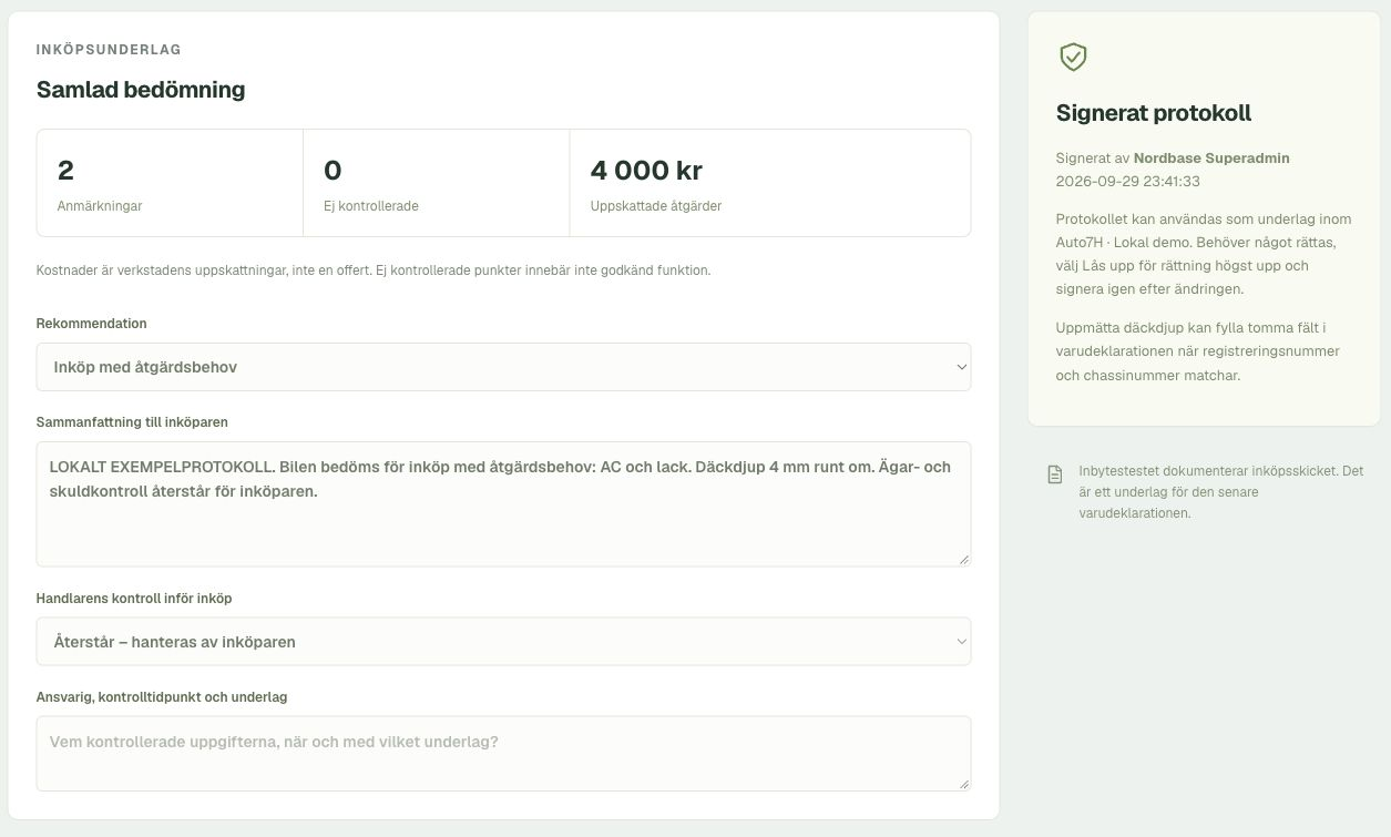 Sammanfattning i Varudeks demo med anmärkningar, kostnader och rekommendation till inköparen